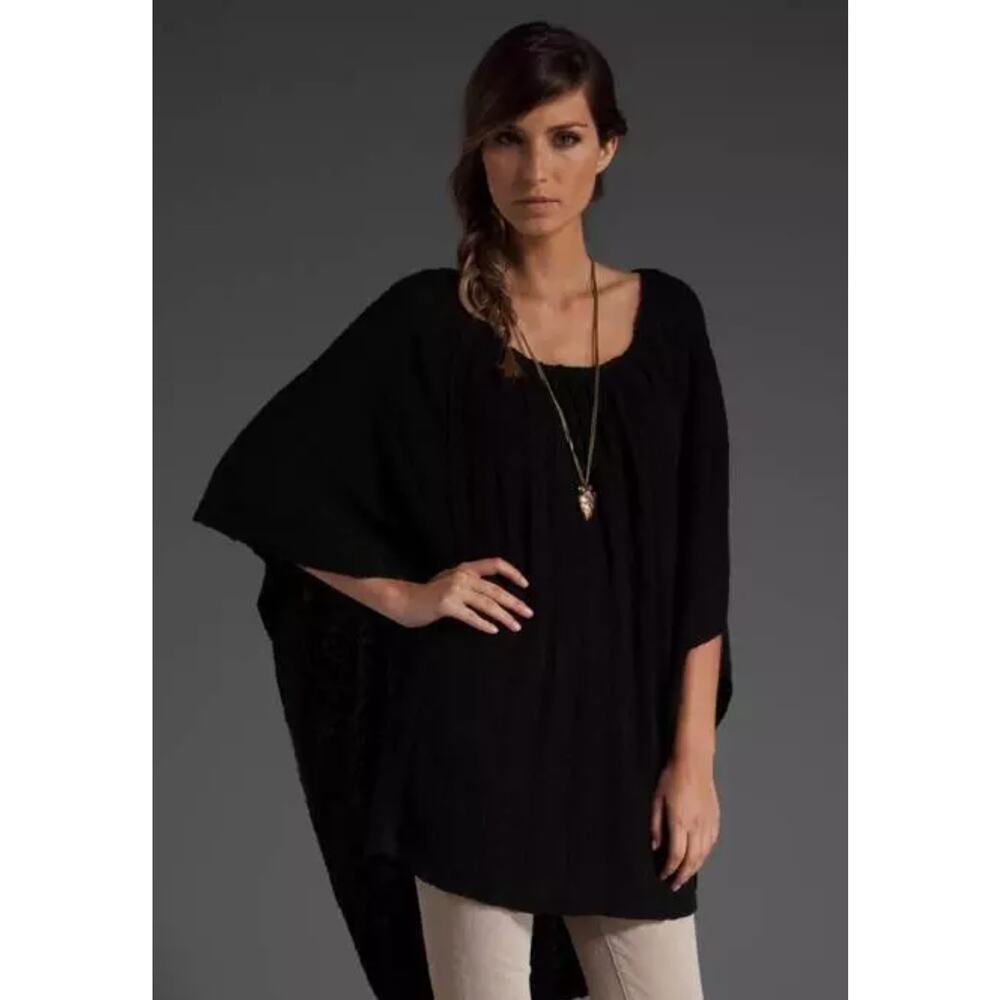 Free People Frontier Cape Black Slip on Coat Sweaters Cover Warm High Low Uneven - Picture 2 of 10